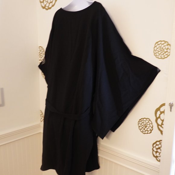 (NWT) Natori Solid Crepe Dress Black Kimono Midi Dress 2X - Picture 1 of 16